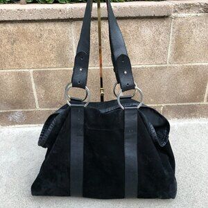 JANE AUGUST Designer Italy Purse Shoulder Hand Bag Black Leather Suede Large‌